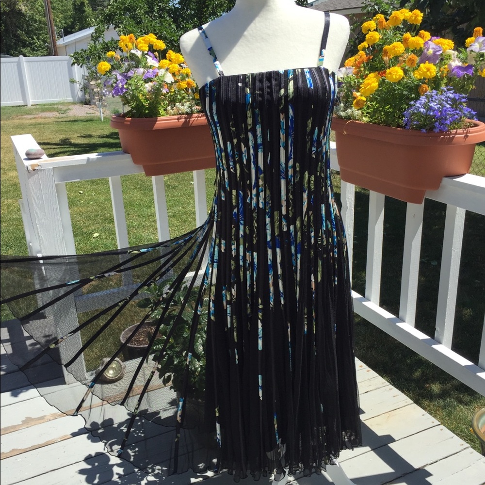 Designer black and floral midi cocktail dress